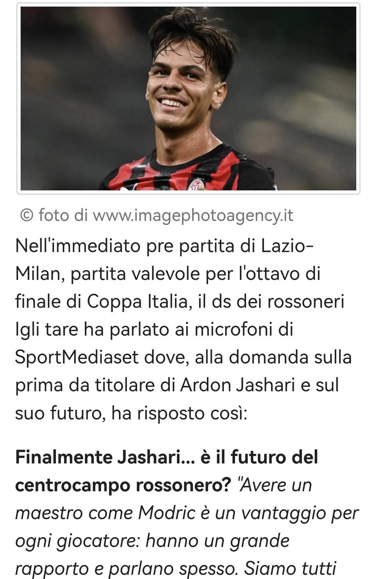 米兰体育总监：亚沙里和莫德里奇关系很好，他(tā)经常和莫德里奇交流